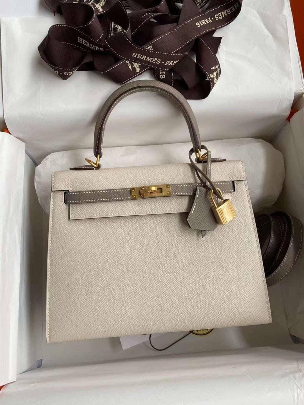 Hermes Brown Togo Leather Top-Handle Birkin-Style Bag Hermes